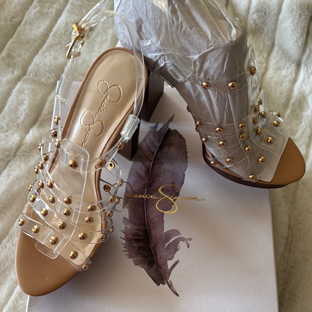 Jessica Simpson Clear Heels with Gold Studs
